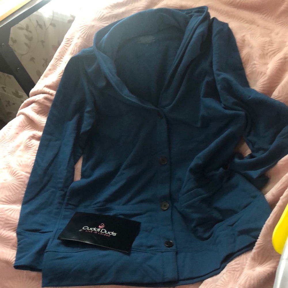Cussing Duds Live in Layers Teal soft new Button Front Cardigans Sz S NEW